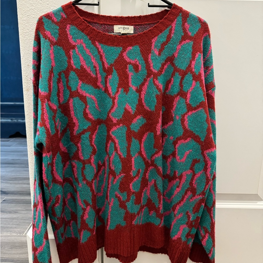 Umgee Red and Teal Knit Sweater